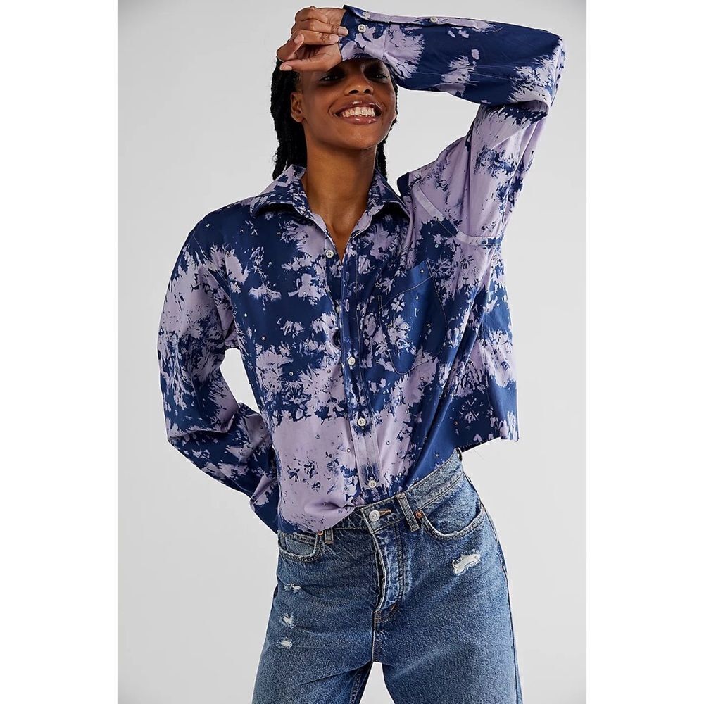 Free People x Riley Vintage Cropped Rhinestone Shirt Size XS